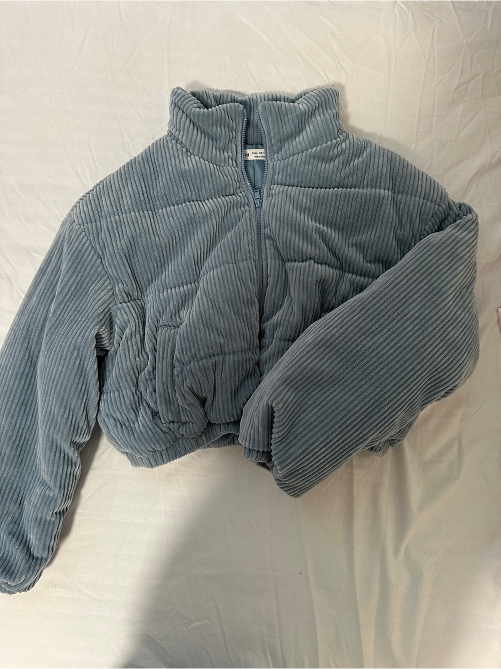 SHEIN Cropped Corduroy Puffer Jacket in Dusty Blue